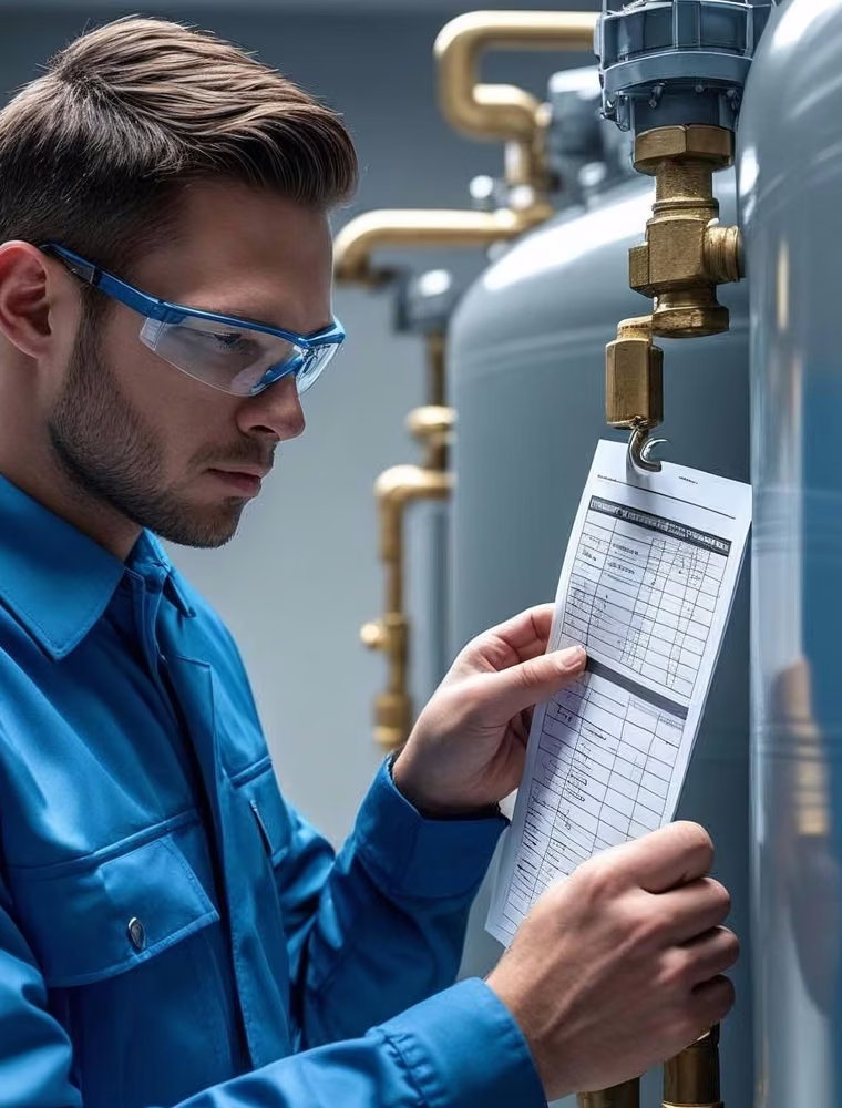 cropped-Technician with a checklist or maintaining_evaluating a gas tank.