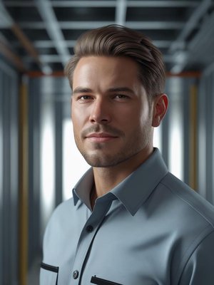 generate  picture pictures of an installation engineer photo-realistic posing for a profile picture